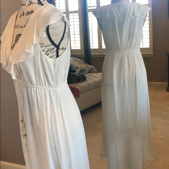 Hale Bob White Ruffled V-neck Hi-Lo, Lace-up Dress - Picture 4 of 7